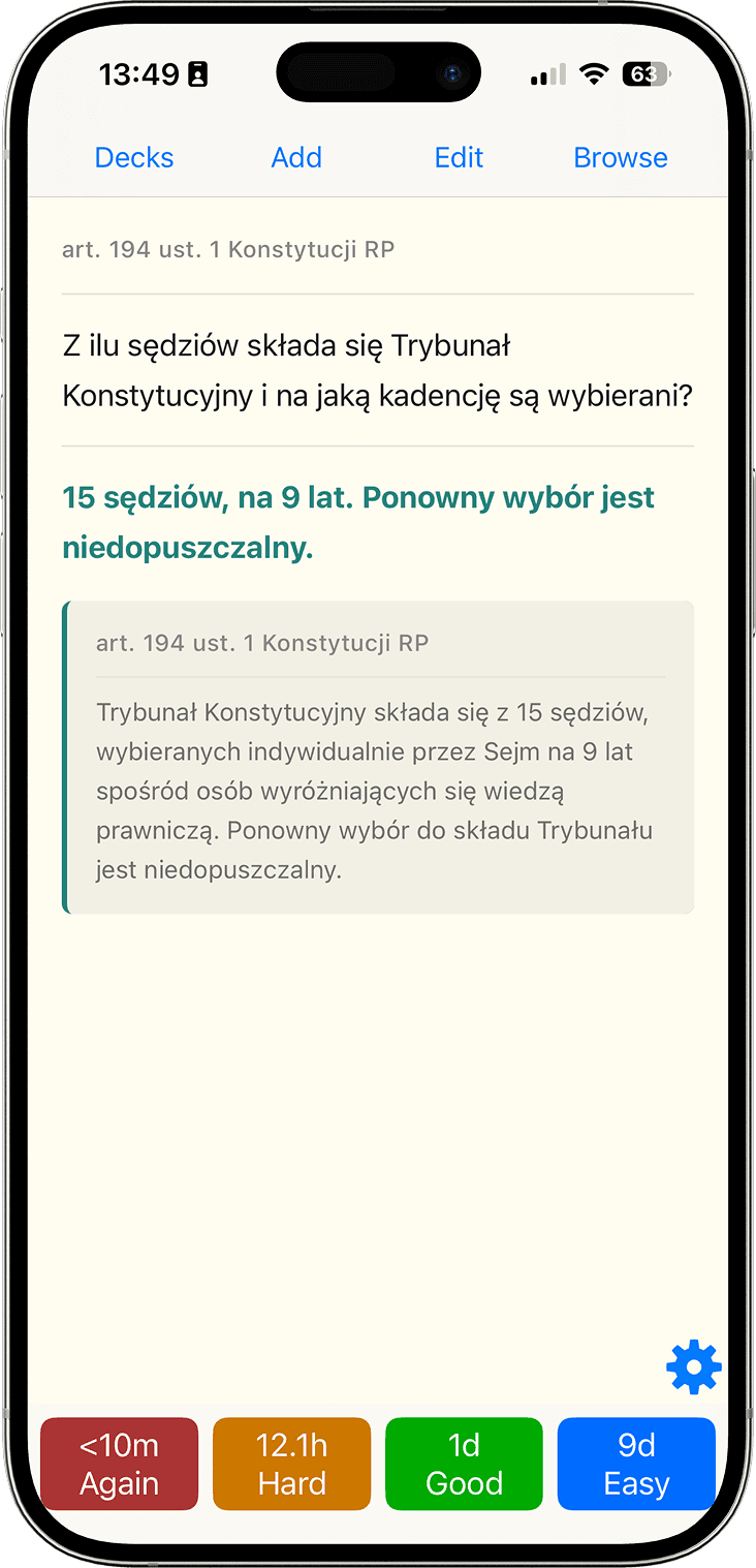 Fiszka w Anki — odpowiedź