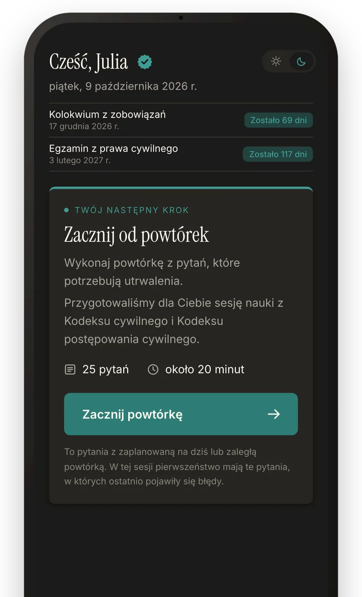 Ekran Dziś w Portalu Nauki na telefonie: następny krok – powtórka zaplanowana na dziś
